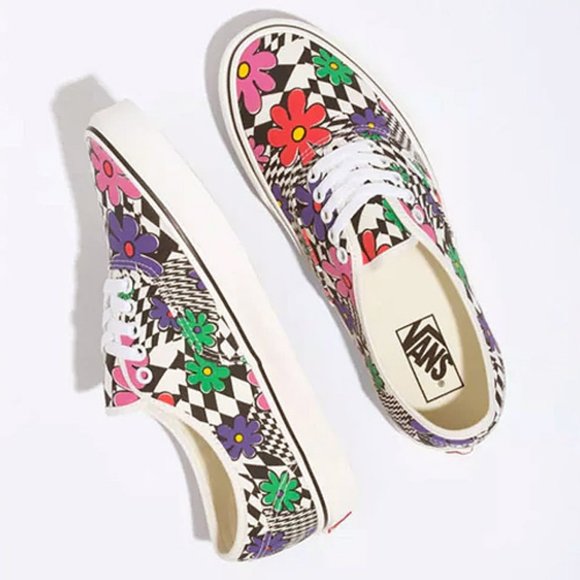 NEW Vans Authentic Checkerboard Flower Floral Printed Marshmallow Sneakers 6.5 - Picture 6 of 8